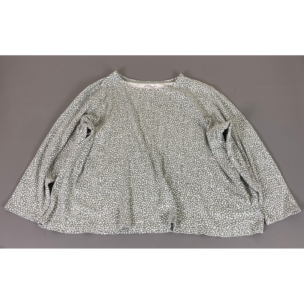 Croft & Barrow Classic Tee Top Women's 3X Sage Green White Dotted Long Sleeve